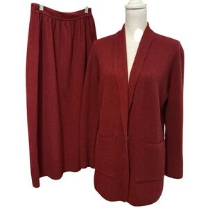 Evan Picone Burgundy Lambswool & Angora Knit Skirt and Sweater Set S/M